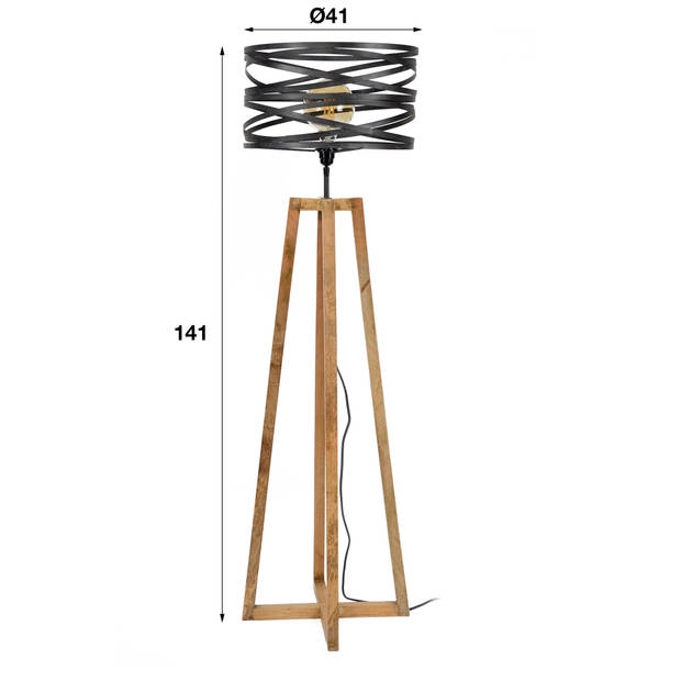 Vloerlamp Twist - Houten Kruisframe - 41x41x135 - Zwart
