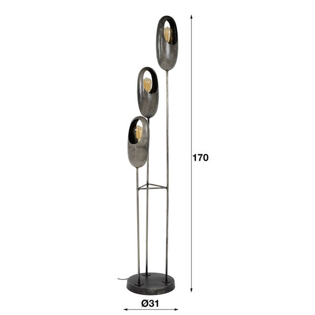 Vloerlamp Open Oog - 3 Lampen - Getrapt - Zilverkleurig