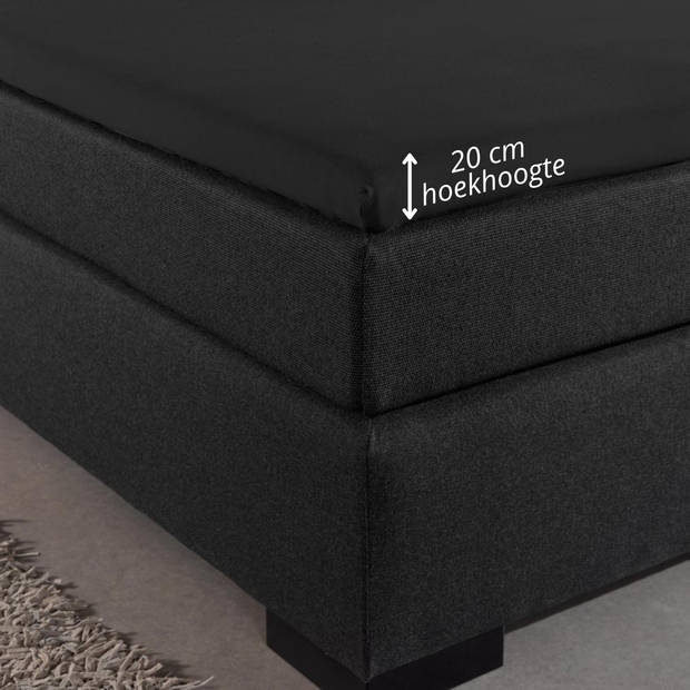 Droomtextiel Topper Hoeslaken Dubbel Jersey Zwart - 160x200 cm - 100% Zacht Katoen