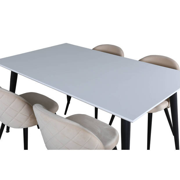 Jimmy150 eethoek eetkamertafel uitschuifbare tafel lengte cm 150 / 240 wit en 4 Velvet Stitches eetkamerstal velours