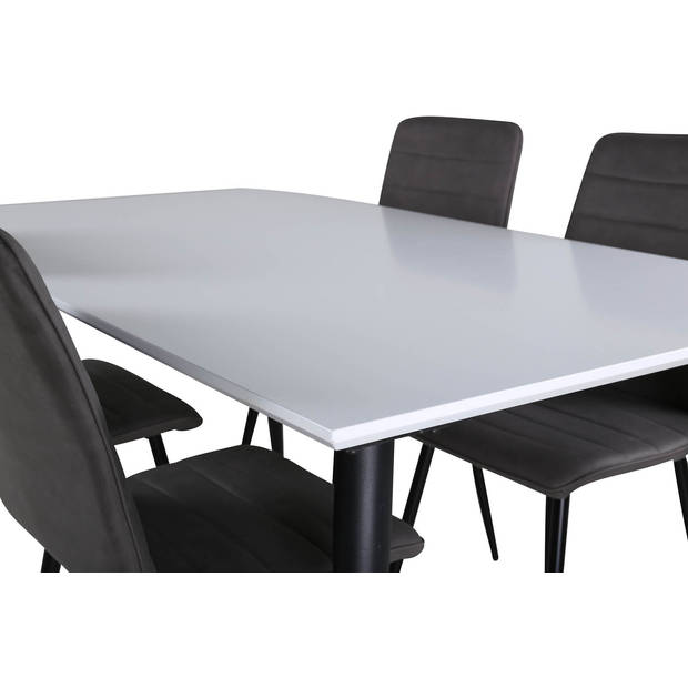 Jimmy150 eethoek eetkamertafel uitschuifbare tafel lengte cm 150 / 240 wit en 4 Windu Lyx eetkamerstal grijs.