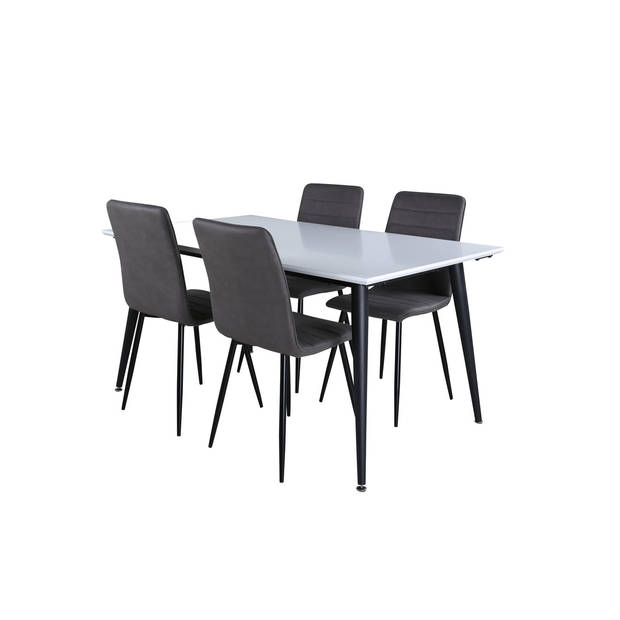 Jimmy150 eethoek eetkamertafel uitschuifbare tafel lengte cm 150 / 240 wit en 4 Windu Lyx eetkamerstal grijs.