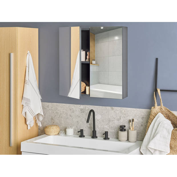 Beliani NAVARRA - Badkamerkast met spiegel-Zwart-Multiplex