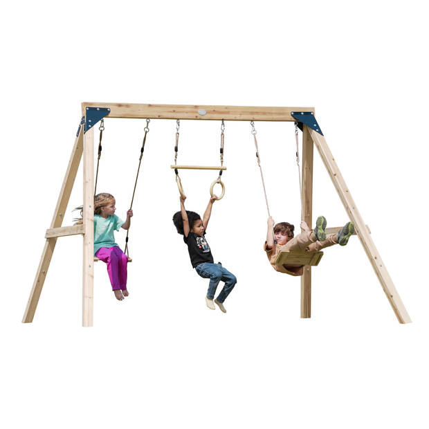 AXI Maya Bruin Houten Dubbelschommel met Trapeze - FSC hout - Vrijstaande schommel met 2 houten schommelzitjes -