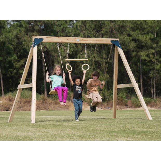 AXI Maya Bruin Houten Dubbelschommel met Trapeze - FSC hout - Vrijstaande schommel met 2 houten schommelzitjes -