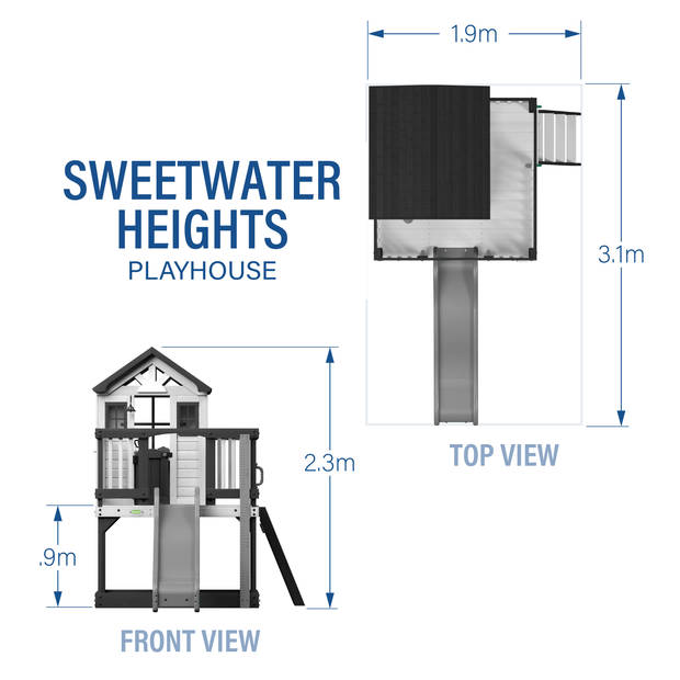 Backyard Discovery Sweetwater Heights Speelhuis op palen met groene glijbaan, speelkeuken, zandbak & veranda