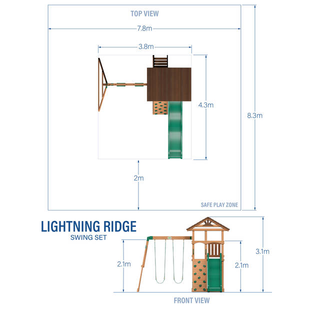 Backyard Discovery Lightning Ridge Houten Speeltoestel / Speeltoren Compleet Dubbele Schommel / Glijbaan / Klimmuur /