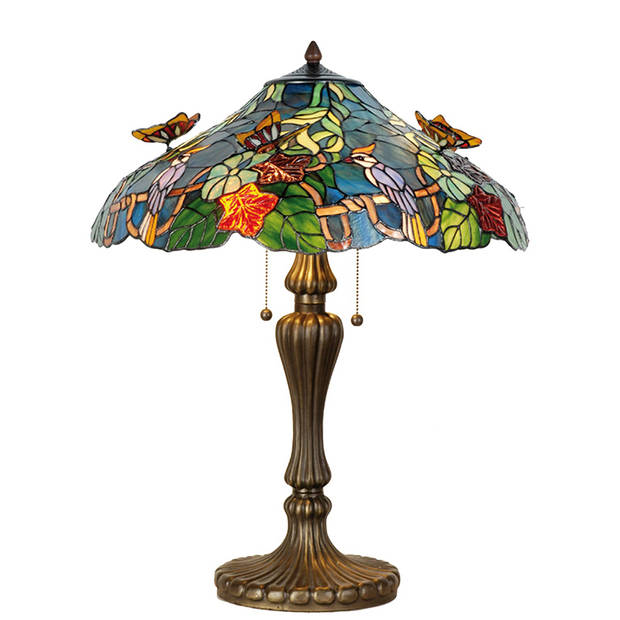 HAES DECO - Tiffany Tafellamp Blauw, Groen, Rood Ø 52x65 cm Fitting E27 / Lamp max 2x60W