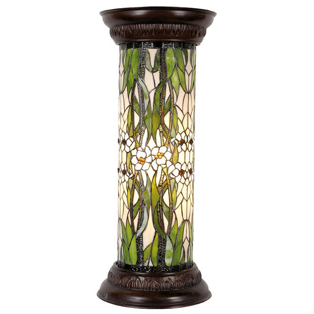 LumiLamp Zuil Tiffany Ø 31x78 cm Groen Wit Glas Rond Bloemen Bureaulamp Tiffany Groen Bureaulamp Tiffany