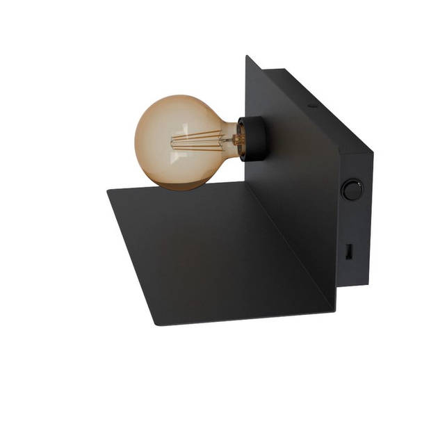 EGLO Ciglie Wandlamp met USB poort - E27 - 35 cm - Zwart