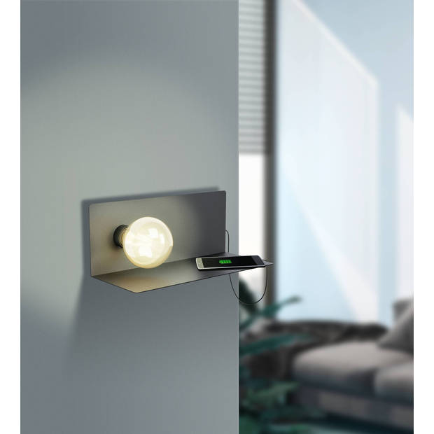 EGLO Ciglie Wandlamp met USB poort - E27 - 35 cm - Zwart