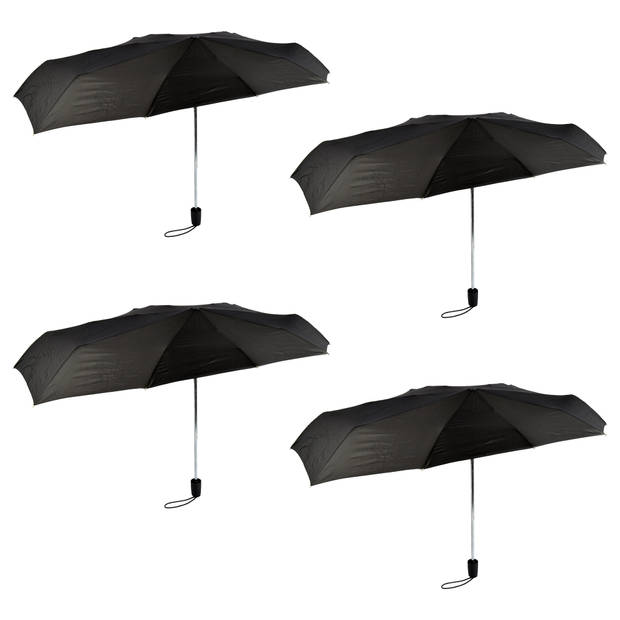 4x Strong Black Folding Umbrellas - Storm Resistant, 97 cm Diameter, 61.5 cm Length, Polyester and Aluminum.