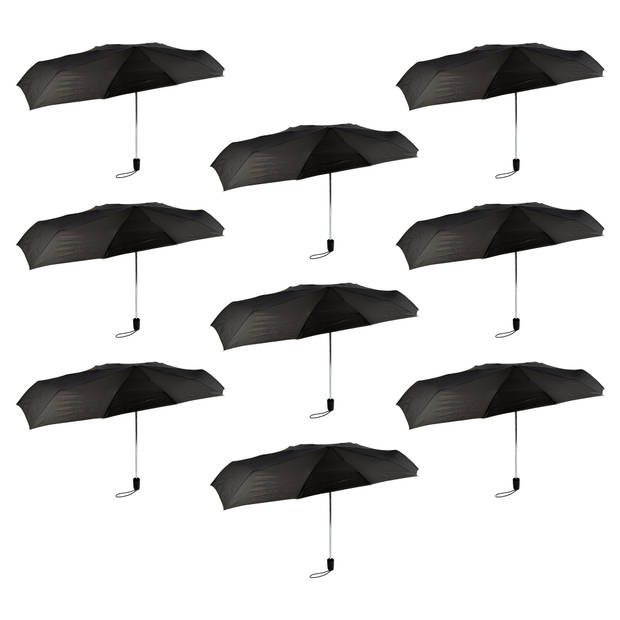 9-Pack Black Storm Umbrellas, Foldable - Polyester & Aluminum, 61.5 cm Long, 97 cm Wide.