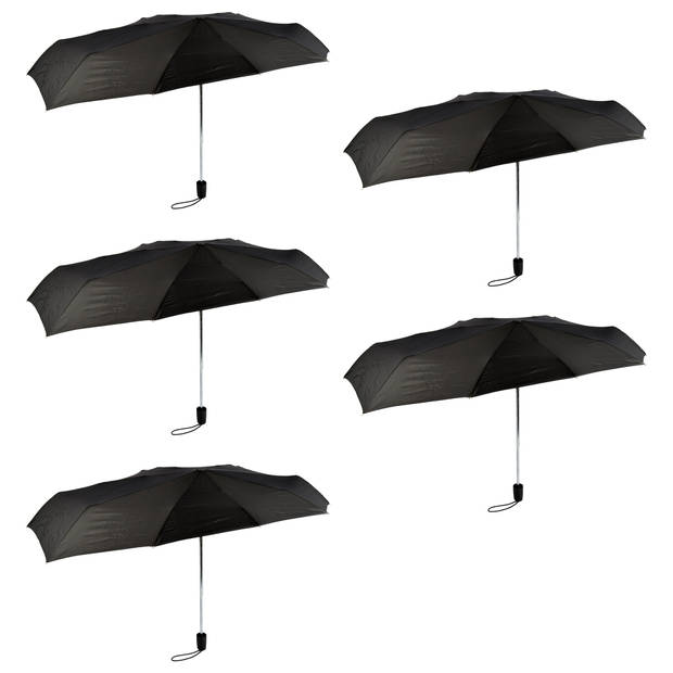 Bulk Set of 5 Black, Folding Umbrellas - Stormproof, Polyester and Aluminum, 97 cm Diameter, 61.5 cm Long