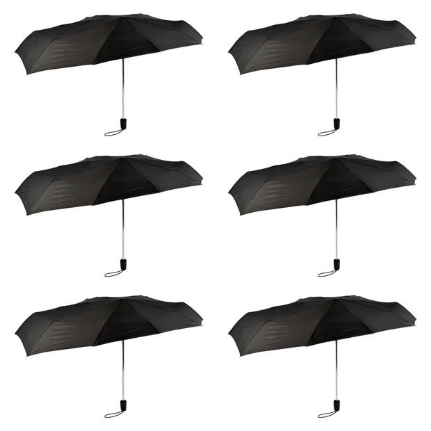 Set of 6 Black, Folding Storm Umbrellas - 61.5 cm Long, 97 cm Diameter, Polyester and Aluminum.