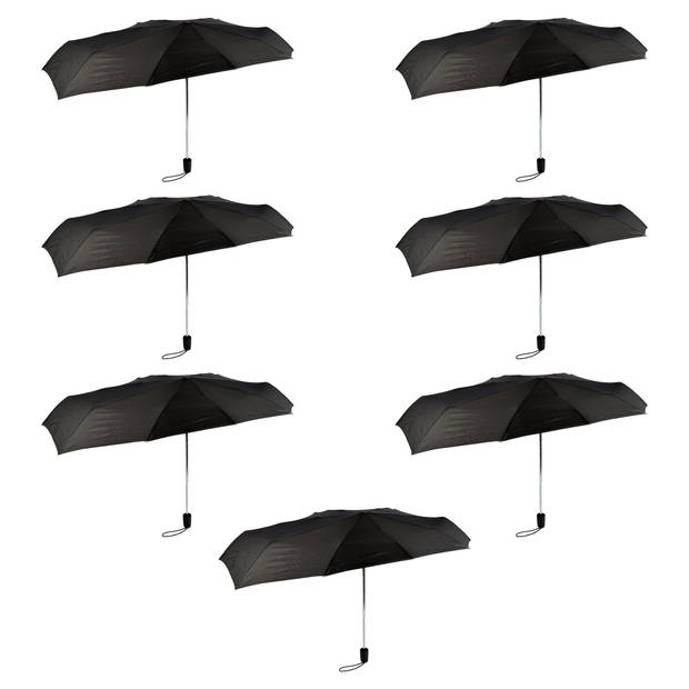 Opvouwbare Zwarte Stormparaplu Set van 7 - 61.5 cm Lengte, 97 cm Diameter in Polyester en Aluminium