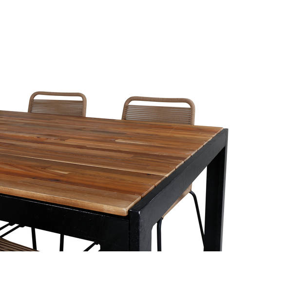 Bois tuinmeubelset tafel 90x205cm en 6 stoel stapelL Lindos zwart, naturel.