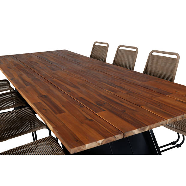 Doory tuinmeubelset tafel 100x250cm en 8 stoel stapelL Lindos zwart, naturel.