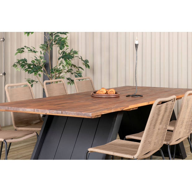 Doory tuinmeubelset tafel 100x250cm en 8 stoel stapelL Lindos zwart, naturel.