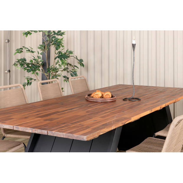 Doory tuinmeubelset tafel 100x250cm en 8 stoel stapelL Lindos zwart, naturel.