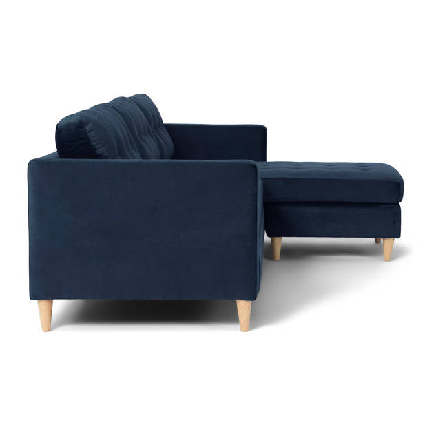 Marino bank BA2, chaise longue naar rechts of links gedraaid in velour blauw.