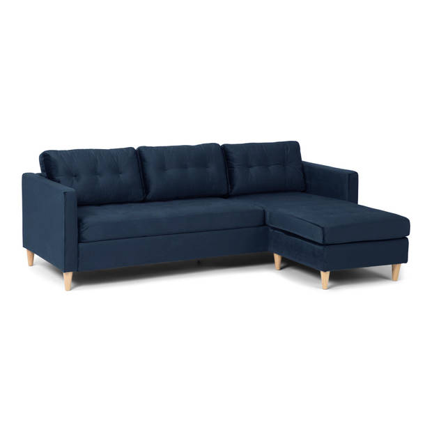 Marino bank BA2, chaise longue naar rechts of links gedraaid in velour blauw.