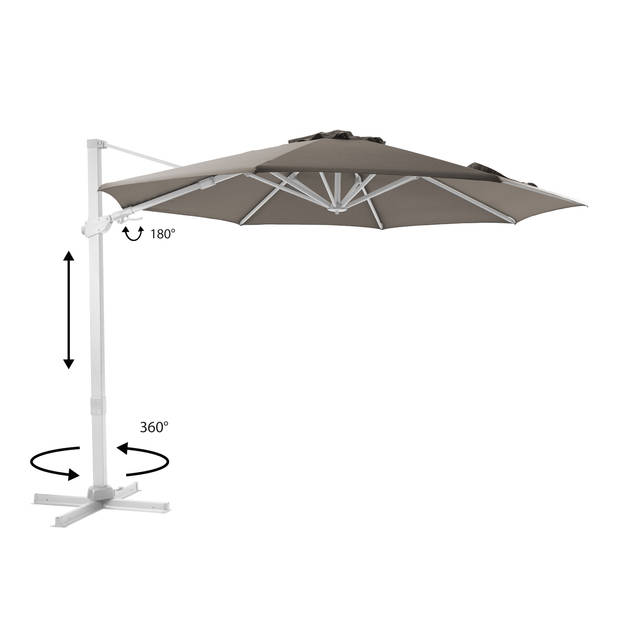 AXI Cyrus Premium Zweefparasol Rond Ø 300 cm in Wit / Taupe Ronde Parasol voor tuin met Aluminium Frame