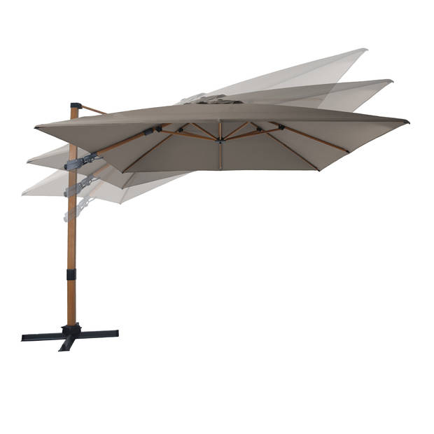 AXI Apollo Premium Zweefparasol rechthoekig 300x300 cm in Hout Look / Taupe Parasol voor tuin met Aluminium Frame