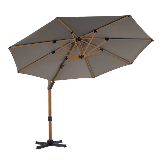 AXI Cyrus Premium Zweefparasol Rond Ø 300 cm in Hout Look / Taupe Ronde Parasol voor tuin met Aluminium Frame