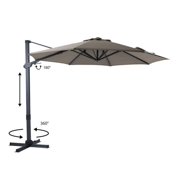 AXI Cyrus Premium Zweefparasol Rond Ø 300 cm in Antraciet / Taupe Ronde Parasol voor tuin met Aluminium Frame