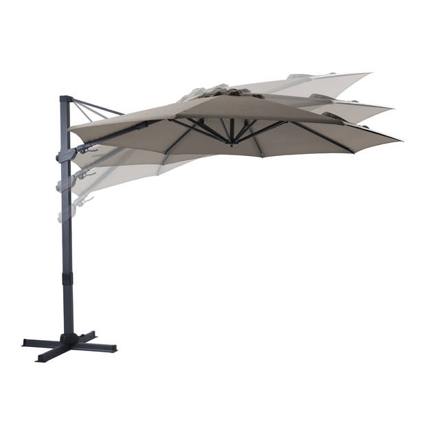 AXI Cyrus Premium Zweefparasol Rond Ø 300 cm in Antraciet / Taupe Ronde Parasol voor tuin met Aluminium Frame