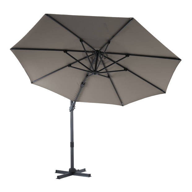 AXI Cyrus Premium Zweefparasol Rond Ø 300 cm in Antraciet / Taupe Ronde Parasol voor tuin met Aluminium Frame