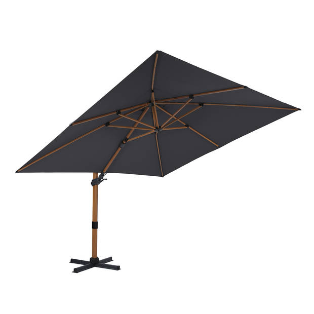 AXI Apollo Premium Zweefparasol rechthoekig 300x300 cm in Hout Look / Grijs Parasol voor tuin met Aluminium Frame