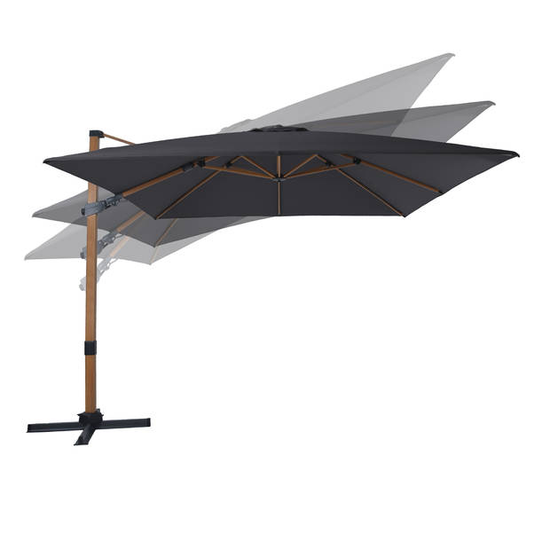 AXI Apollo Premium Zweefparasol rechthoekig 300x300 cm in Hout Look / Grijs Parasol voor tuin met Aluminium Frame