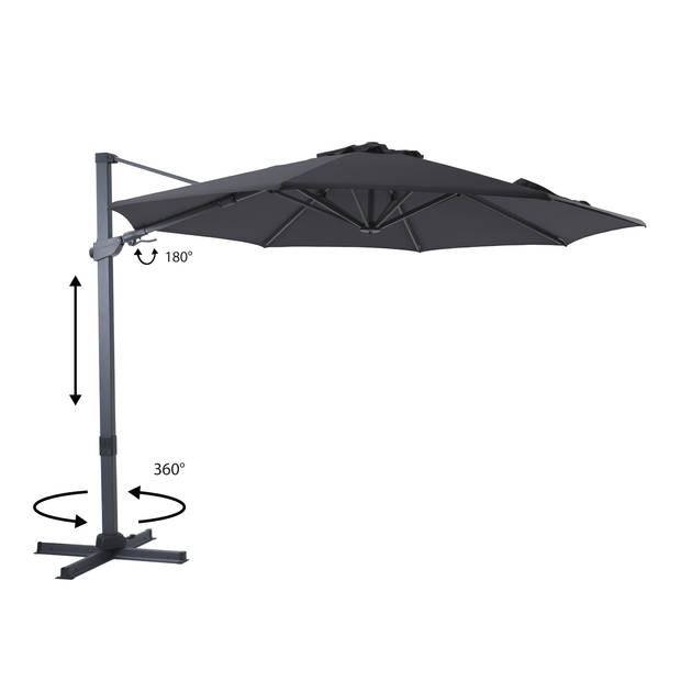 AXI Cyrus Premium Zweefparasol Rond Ø 300 cm in Antraciet / Grijs Ronde Parasol voor tuin met Aluminium Frame