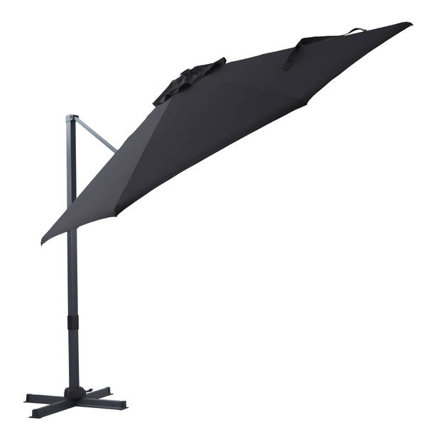 AXI Cyrus Premium Zweefparasol Rond Ø 300 cm in Antraciet / Grijs Ronde Parasol voor tuin met Aluminium Frame