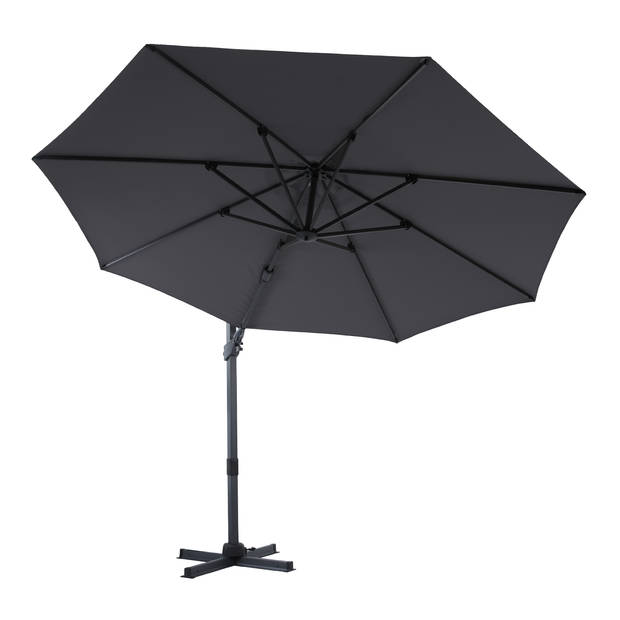 AXI Cyrus Premium Zweefparasol Rond Ø 300 cm in Antraciet / Grijs Ronde Parasol voor tuin met Aluminium Frame