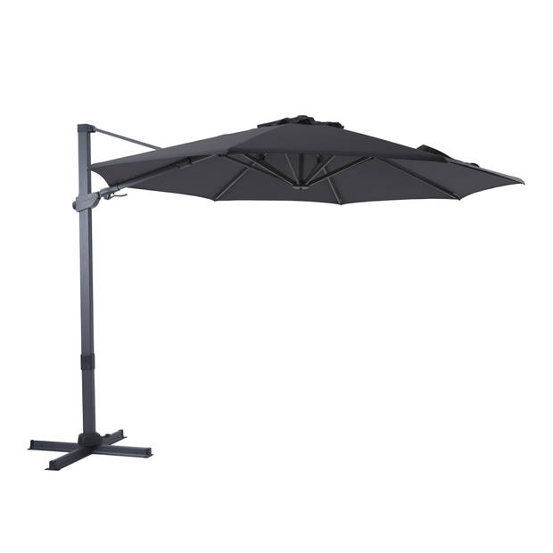 AXI Cyrus Premium Zweefparasol Rond Ø 300 cm in Antraciet / Grijs Ronde Parasol voor tuin met Aluminium Frame