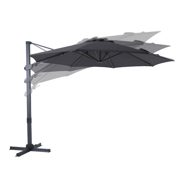 AXI Cyrus Premium Zweefparasol Rond Ø 300 cm in Antraciet / Grijs Ronde Parasol voor tuin met Aluminium Frame