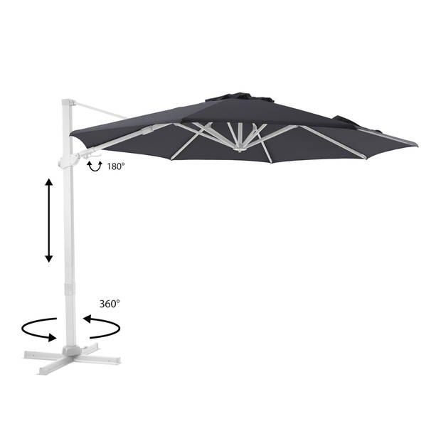 AXI Cyrus Premium Zweefparasol Rond Ø 300 cm in Wit / Grijs Ronde Parasol voor tuin met Aluminium Frame