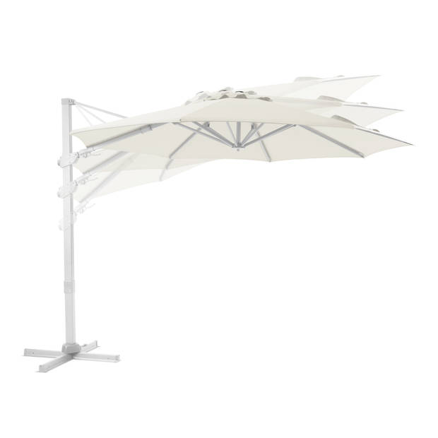 AXI Cyrus Premium Zweefparasol Rond Ø 300 cm in Wit / Beige Ronde Parasol voor tuin met Aluminium Frame