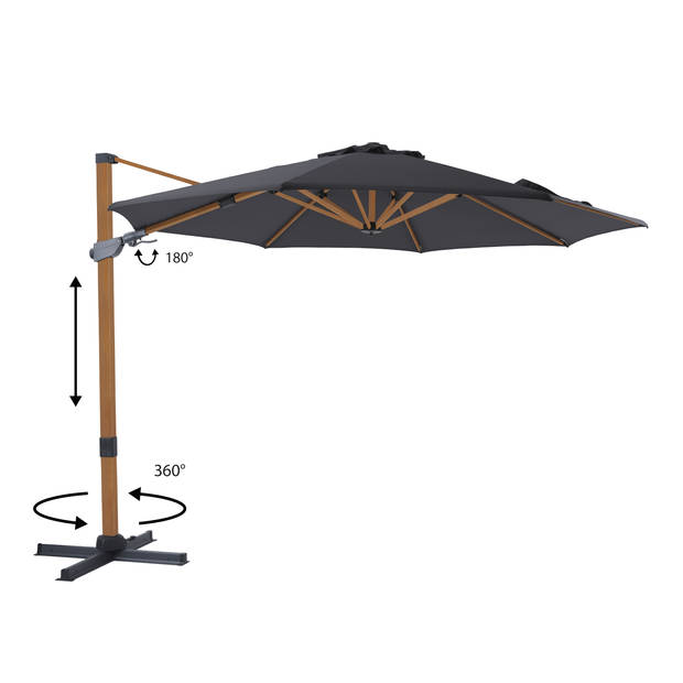 AXI Cyrus Premium Zweefparasol Rond Ø 300 cm in Hout Look / Grijs Ronde Parasol voor tuin met Aluminium Frame