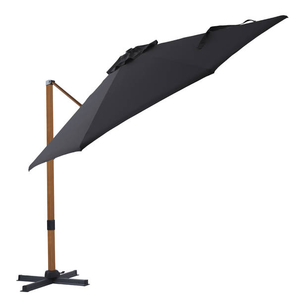 AXI Cyrus Premium Zweefparasol Rond Ø 300 cm in Hout Look / Grijs Ronde Parasol voor tuin met Aluminium Frame