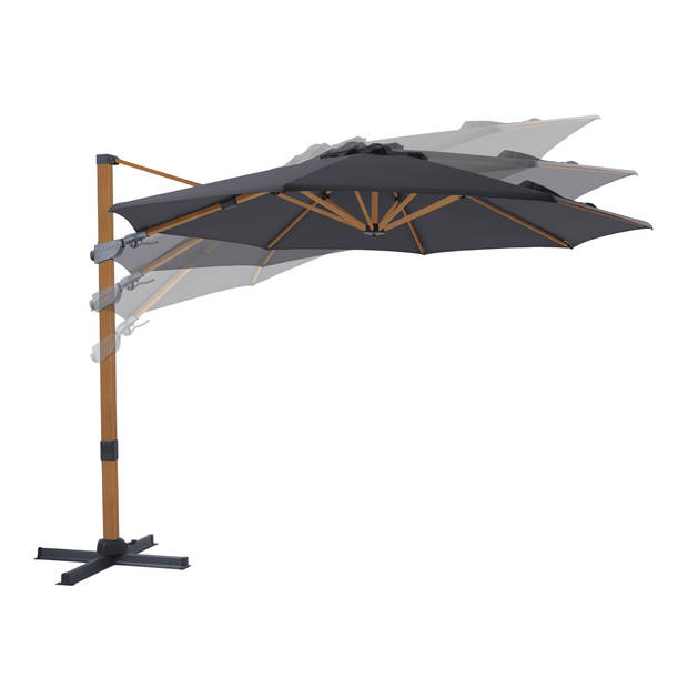 AXI Cyrus Premium Zweefparasol Rond Ø 300 cm in Hout Look / Grijs Ronde Parasol voor tuin met Aluminium Frame