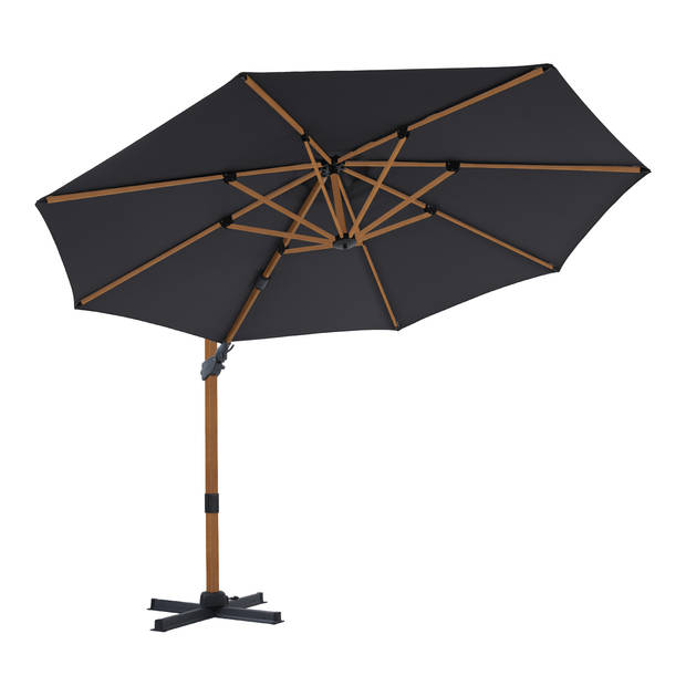 AXI Cyrus Premium Zweefparasol Rond Ø 300 cm in Hout Look / Grijs Ronde Parasol voor tuin met Aluminium Frame