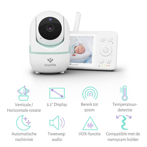 Truelife Babyfoon met camera - Babyfoon - Baby monitor - Baby Camera - Babyfoons - Met 360° draaifunctie - R4