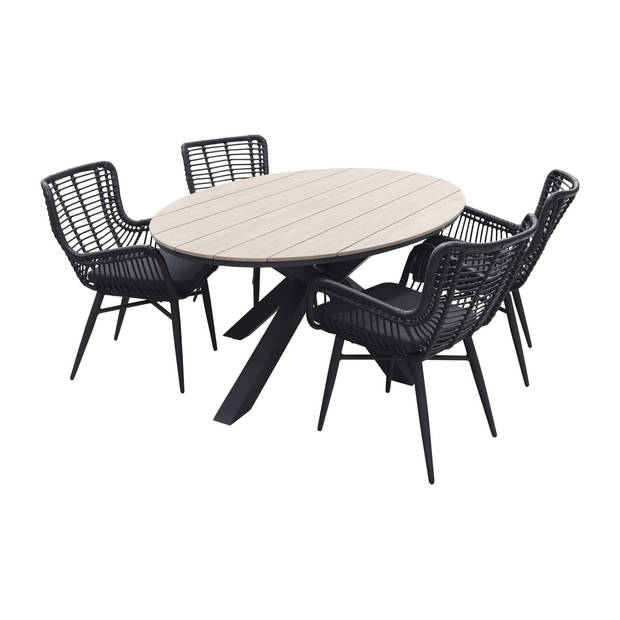 VDG Jasmine Black / GI Edison 180 x 115 cm. tafel - ovale tuinset