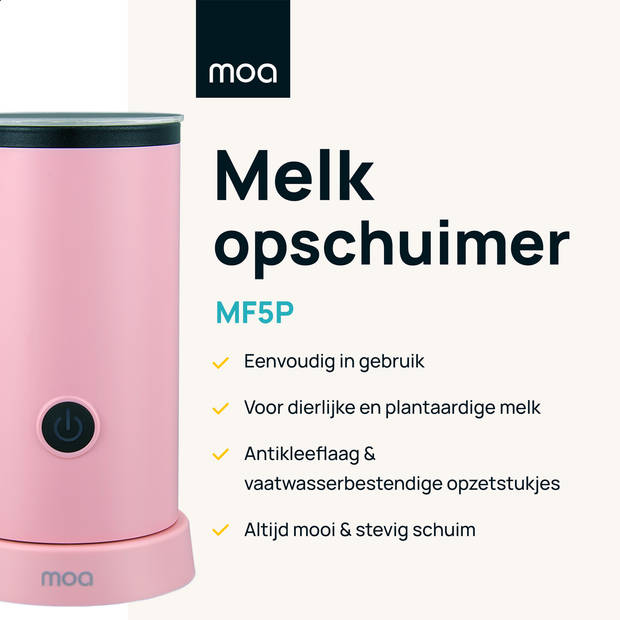 MOA Melkopschuimer Elektrisch - BPA vrij - Voor Opschuimen en Verwarmen - Roze - MF5P