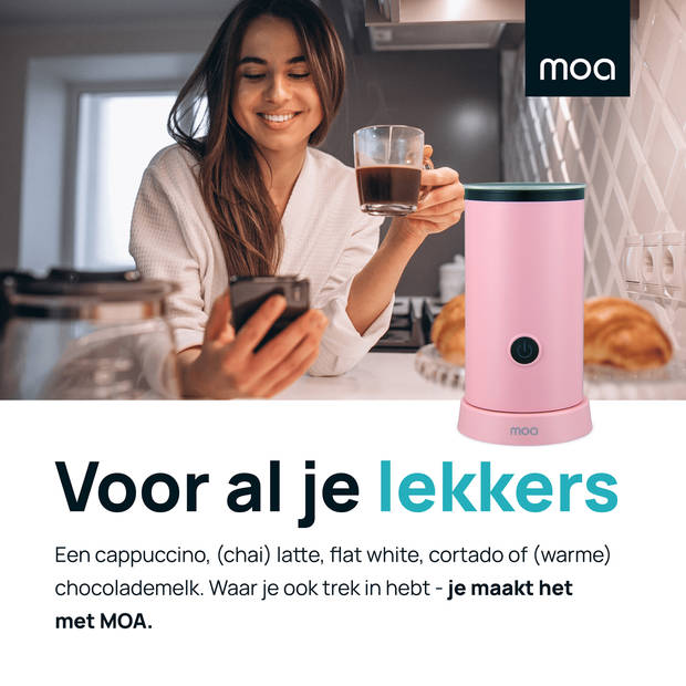 MOA Melkopschuimer Elektrisch - BPA vrij - Voor Opschuimen en Verwarmen - Roze - MF5P