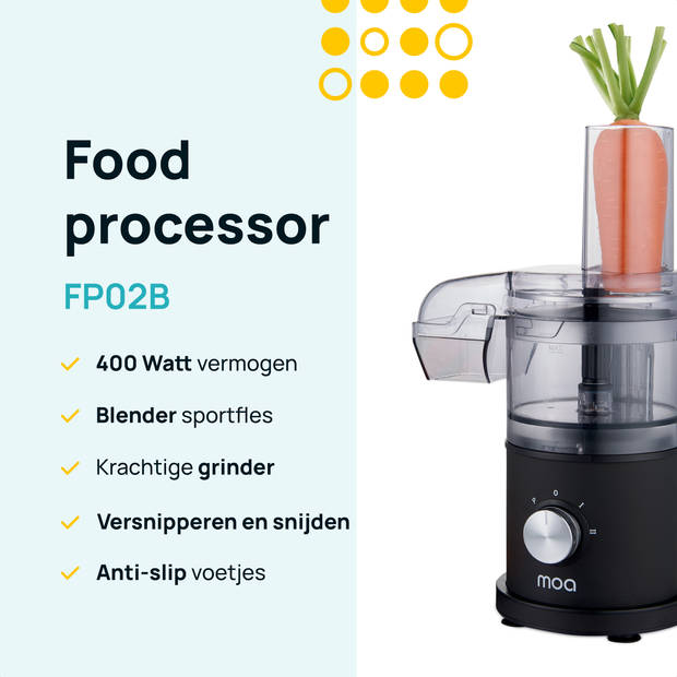 MOA Foodprocessor - Keukenmixer - 5-delig - Compacte Keukenmachine - FP02B - Zwart